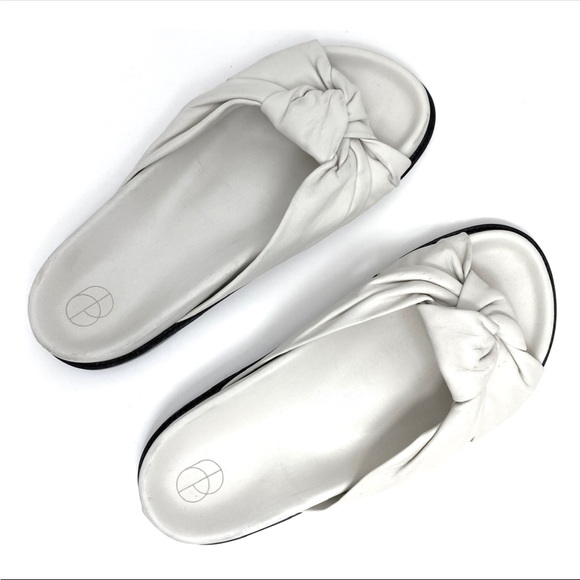 Porte & Paire Knotted Leather Slide Sandals in Chalk White Size 8.5 - Picture 3 of 9